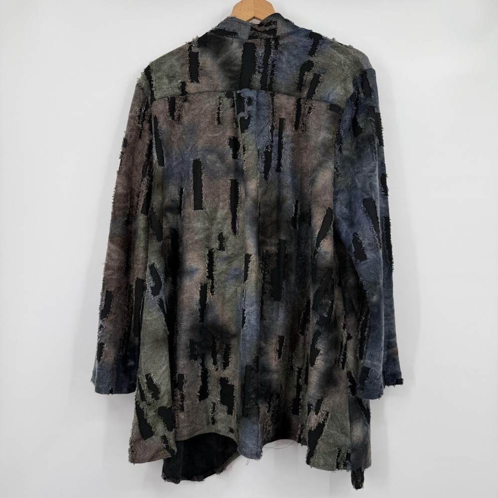 Radzoli Jacket Womens 2X Asymmetric Zip Gray Multicolor Distressed Art Lagenlook - Picture 4 of 9